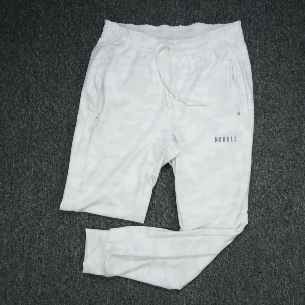 NOBULL Pants Mens Large White Camo Jogger Athletic Stretch Tapered Zip Pocket